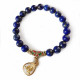 BLUEYES COLLECTION Natural Gem Semi Hiding face Buddha Amulet Charm Precious Stone 8mm Round Beads Stretch Bracelet 7.5" Unisex (Lapis-lazuli)