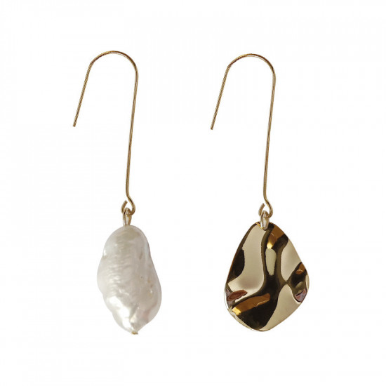 BLUEYES COLLECTION Natural Asymmetrical Baroque-shaped pearls 925 Silver Post 14K Earring-002