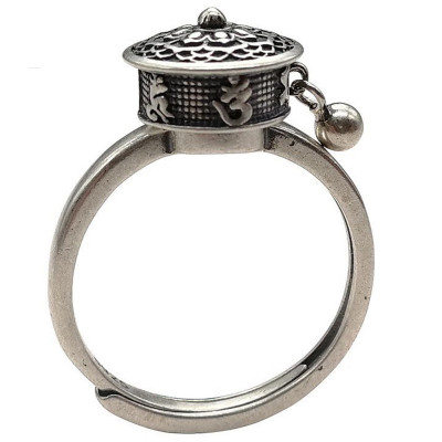 BLUEYES COLLECTION S925 Silver Retro Matte Craftsmanship Six Character Mantra Scripture Ring