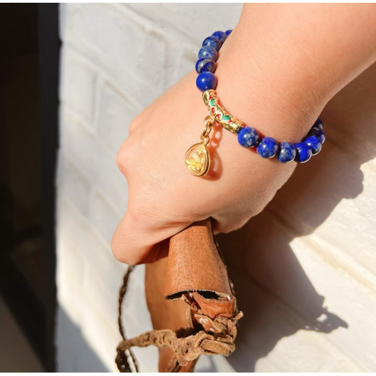 BLUEYES COLLECTION Natural Gem Semi Hiding face Buddha Amulet Charm Precious Stone 8mm Round Beads Stretch Bracelet 7.5" Unisex (Lapis-lazuli)