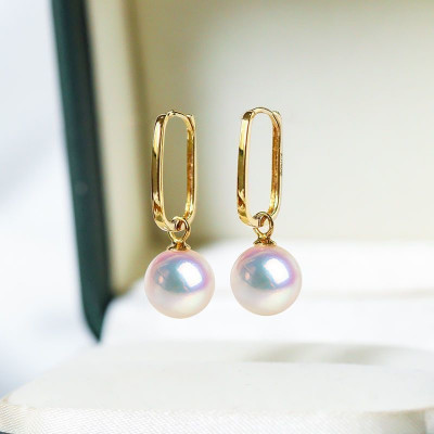 BLUEYES COLLECTION Natural 7.5mm Pearl Bead Women's 18K Gold Earring-003