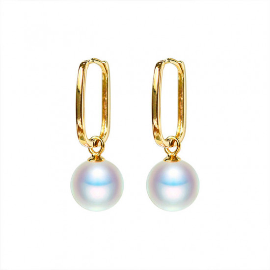 BLUEYES COLLECTION Natural 7.5mm Pearl Bead Women's 18K Gold Earring-003