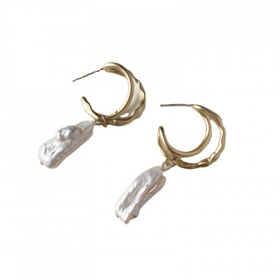 BLUEYES COLLECTION Natural Asymmetrical Baroque-shaped pearls 925 Silver Post 14K Earring-004